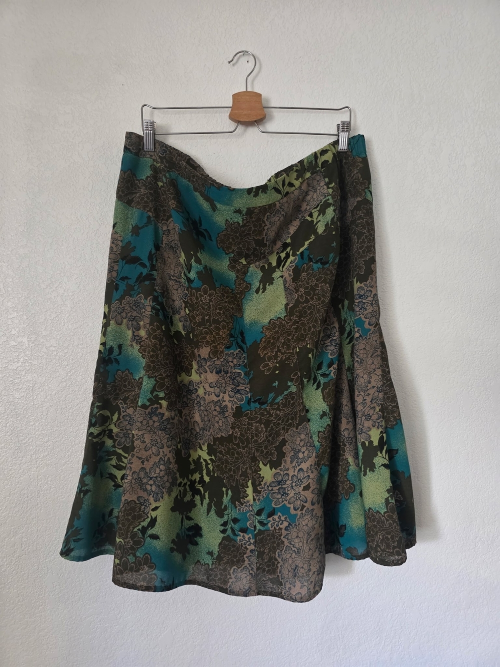 Teal & Olive Floral A-Line Midi Skirt